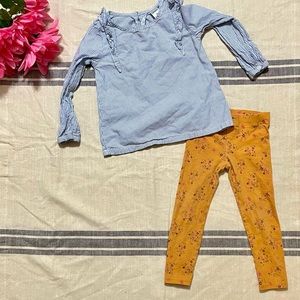 Toddler girl long sleeve blouse and legging set; size 3t